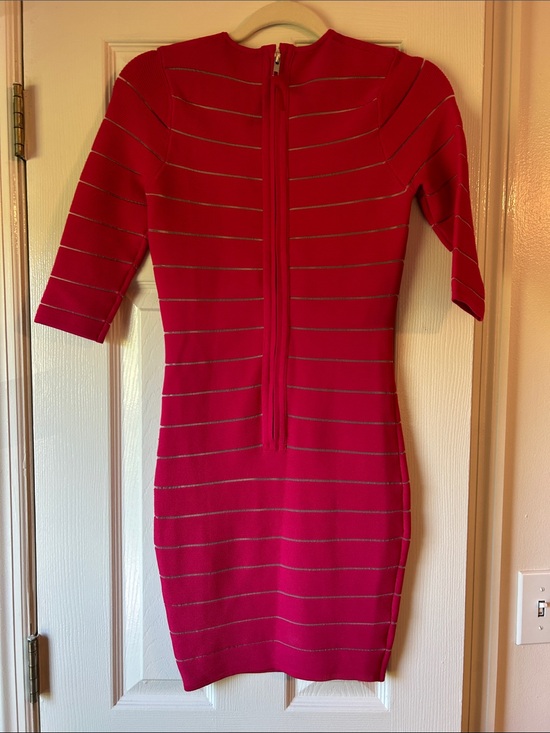 Torn by Ronny Kobo Collection Hot Pink Metallic-Striped Midi Sheath Dress  Small